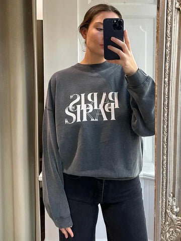 Graphic PARIS Printed Casual Sweatshirt
