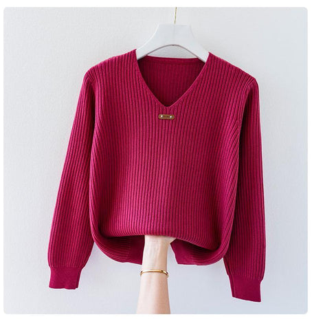 V-Neck Basic Style Autumn Winter Sweater