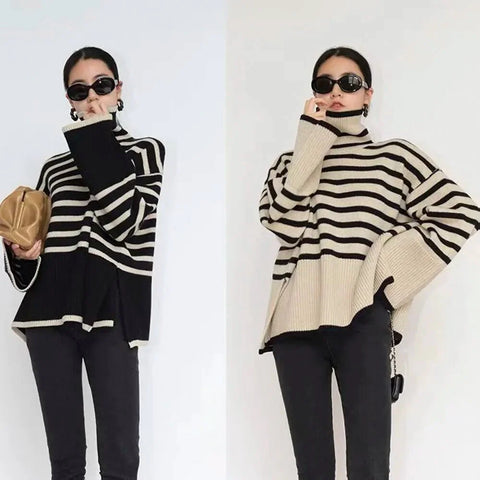 Cool Elegant Striped Loose Style Winter Sweaters