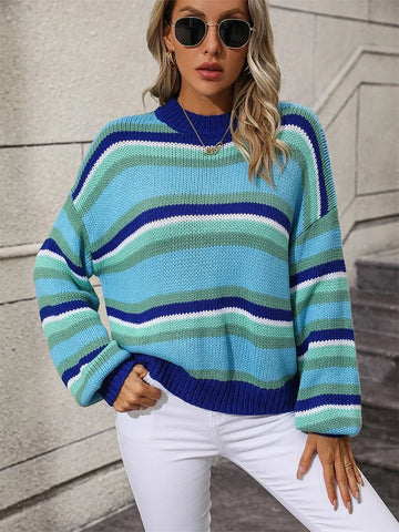 2024 Autumn/Winter Striped O-Neck Sweater: O-Neck, Long Sleeves, Oversized Fit