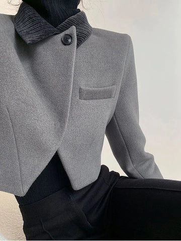 French Design Grey Cropped Tweed Blazer Jacket