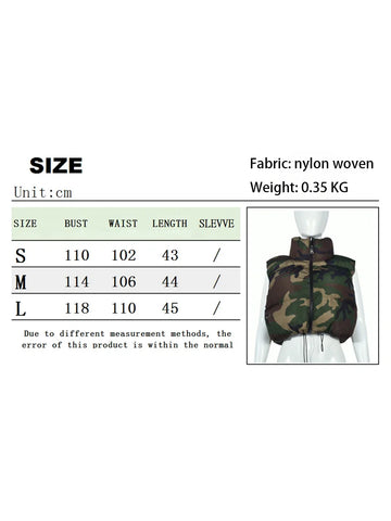 Camouflage Print Puffer Vest: Cute Sleeveless Bubble Coats