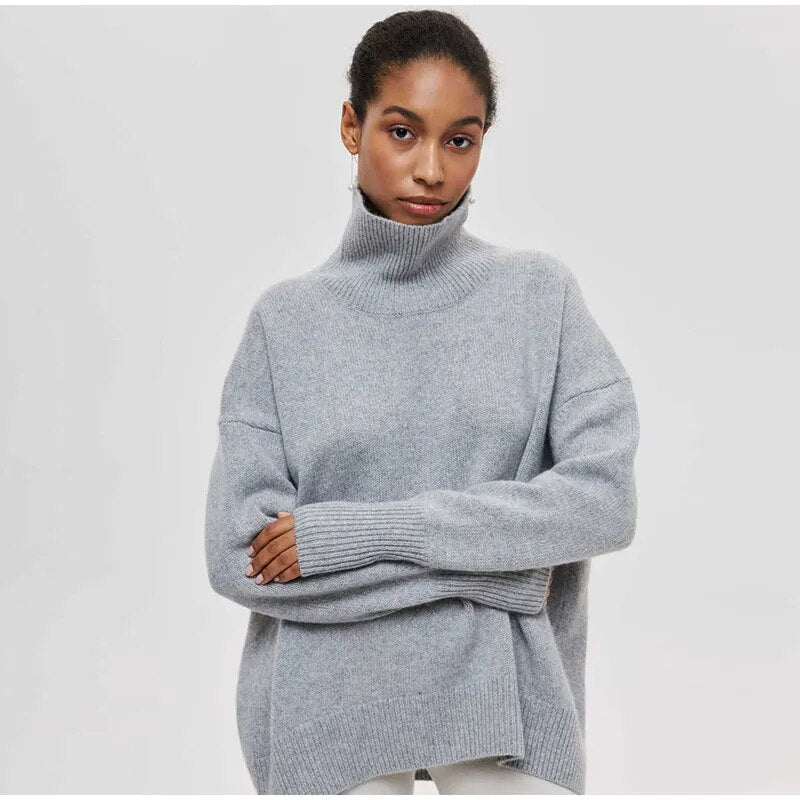 Solid Turtleneck Long Sleeve Pullover