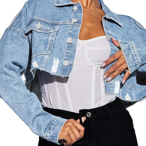 Raw Frayed Style Cool Jean Jackets For Spring