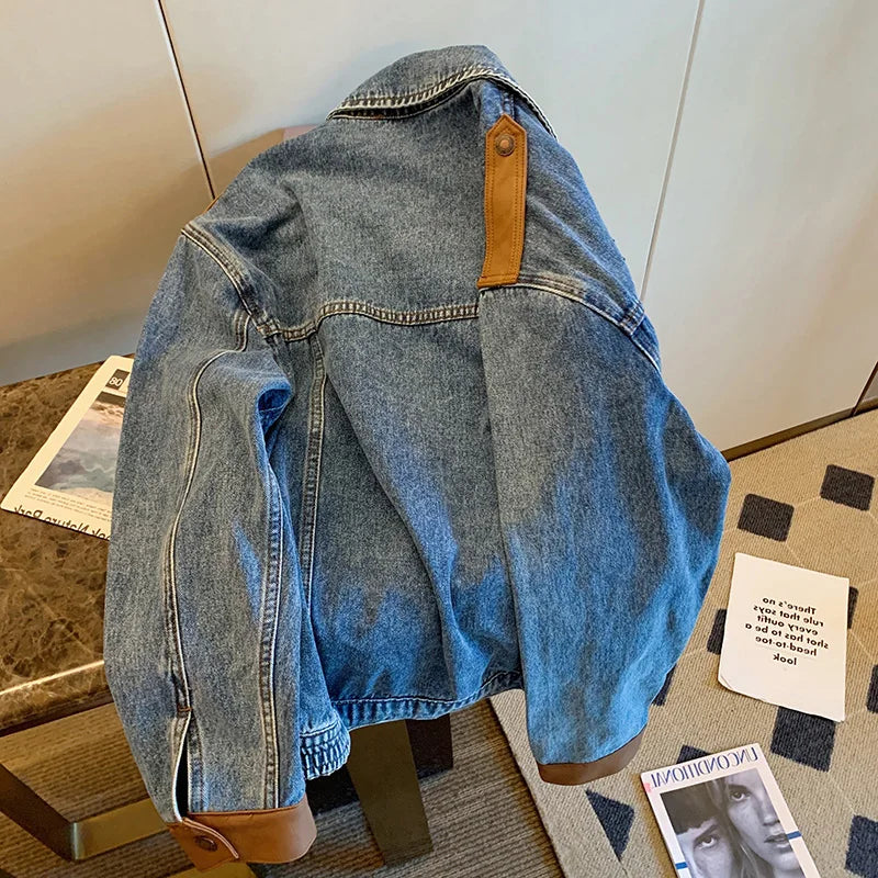 Creative Brown Cover Pack Style Blue Denim Jacket