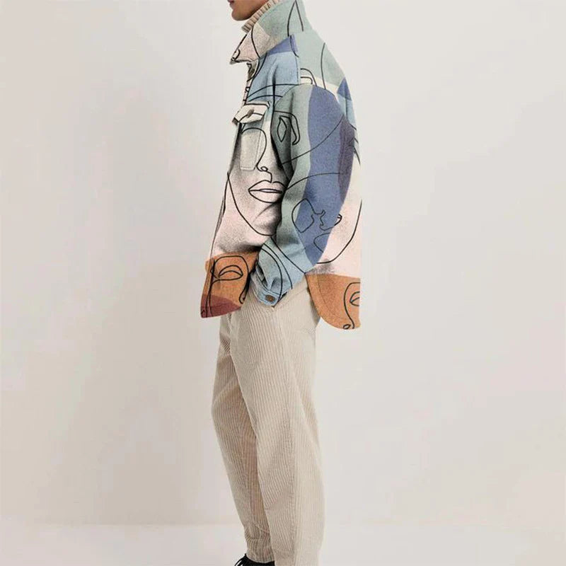 Vintage Buttoned Woolen Coats for Men: Autumn Streetwear with Print