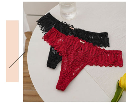 3PCS/Set Lace Panties Low-waist G String Thong Underwear Female Hollow Out T-Back Lingerie