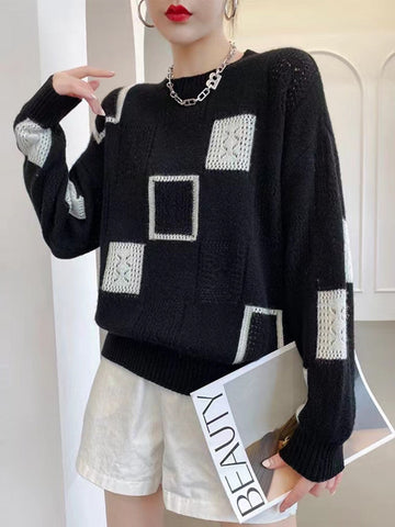 Square Blocks Designer Elegante warme Pullover