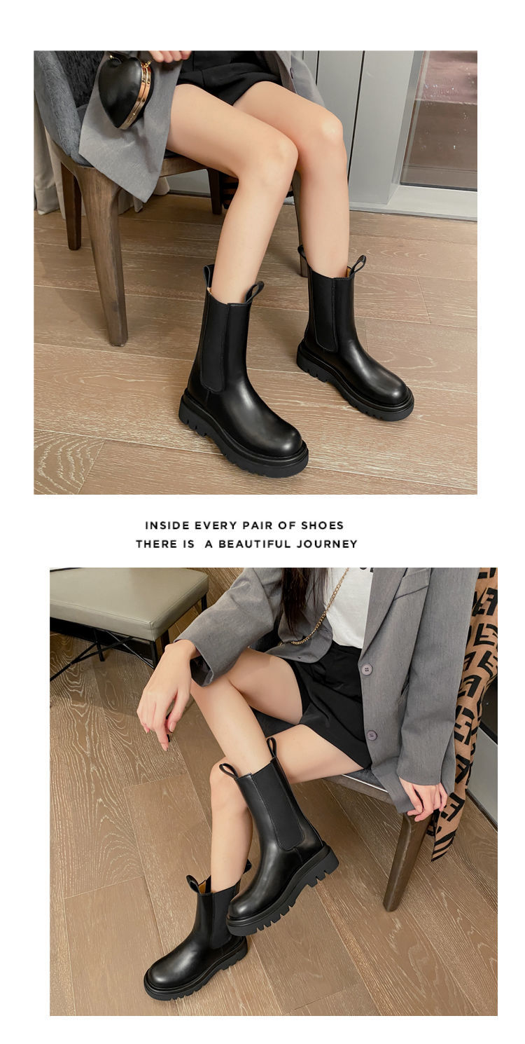 Cow Leather Round Toe Thick Sole Ankle Chelsea Boots