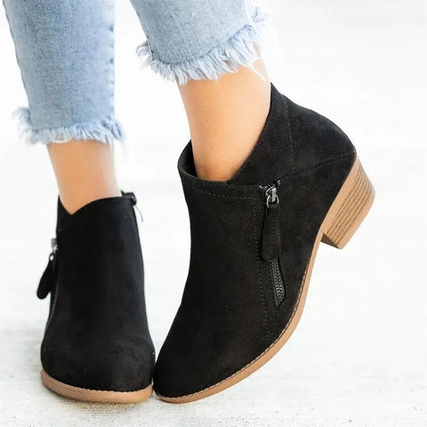 Elegant Zipper Closure Suede Boots