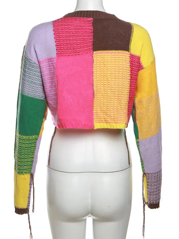 Multi-Color Cropped O-Neck Sweater: Streetwear Casual Style for Autumn/Winter