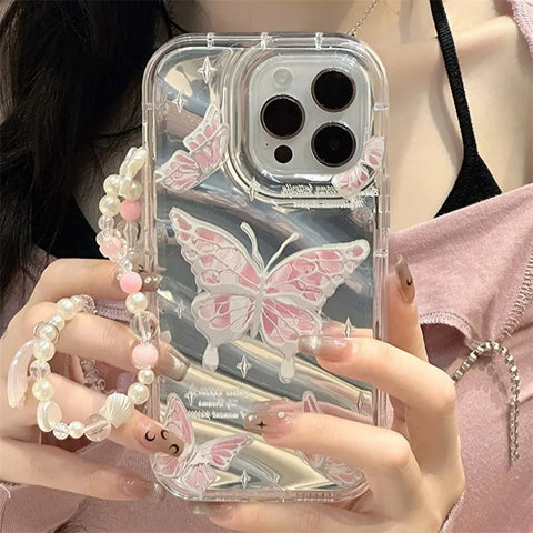 Phantom Pattern Phone Case For iPhone 11 12 13 14 15 Laser Film Soft Cover with Lanyard