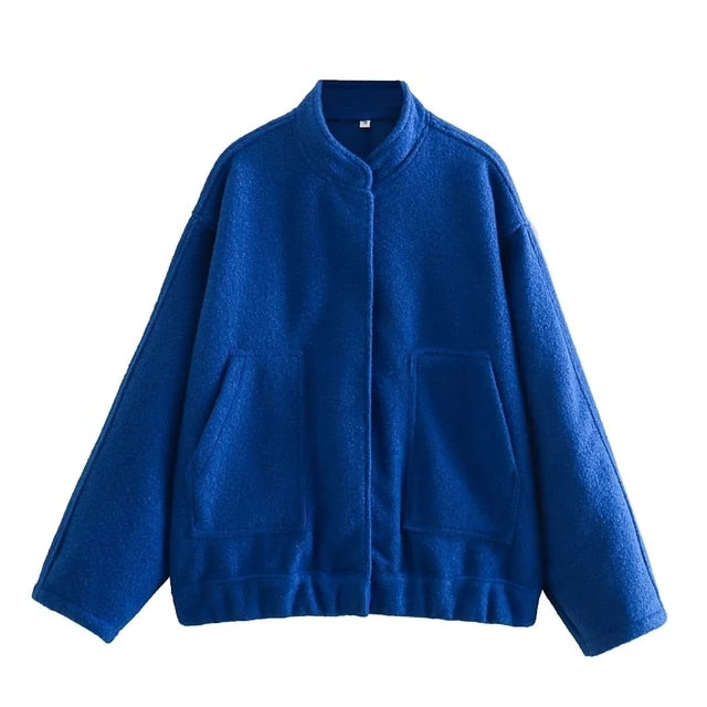 Snap Button Big Pockets Oversized Bomber Jackets