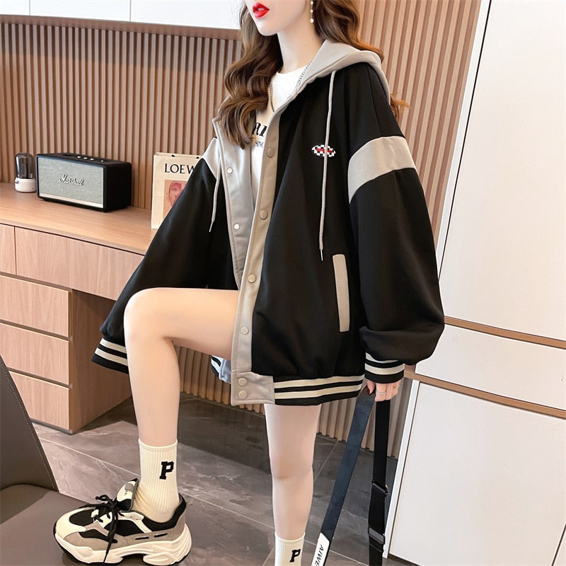 High Quality Loose Style Thin Autumn Buttoned Hoodies