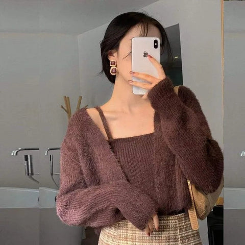 Knitted High Quality Vest Cardigan Sets