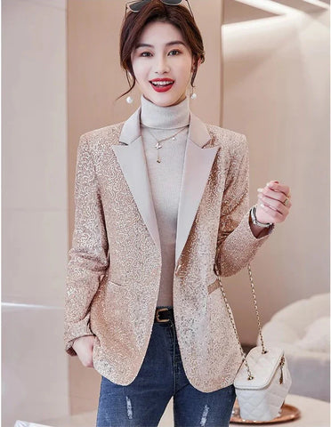 Sequined Shiny Long Sleeve Casual Office Style Blazer Coat