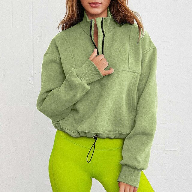 Long Sleeve Solid Color Zipper Collar Sweatshirts