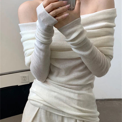 Long Sleeve Off Shoulder Thin Sweaters