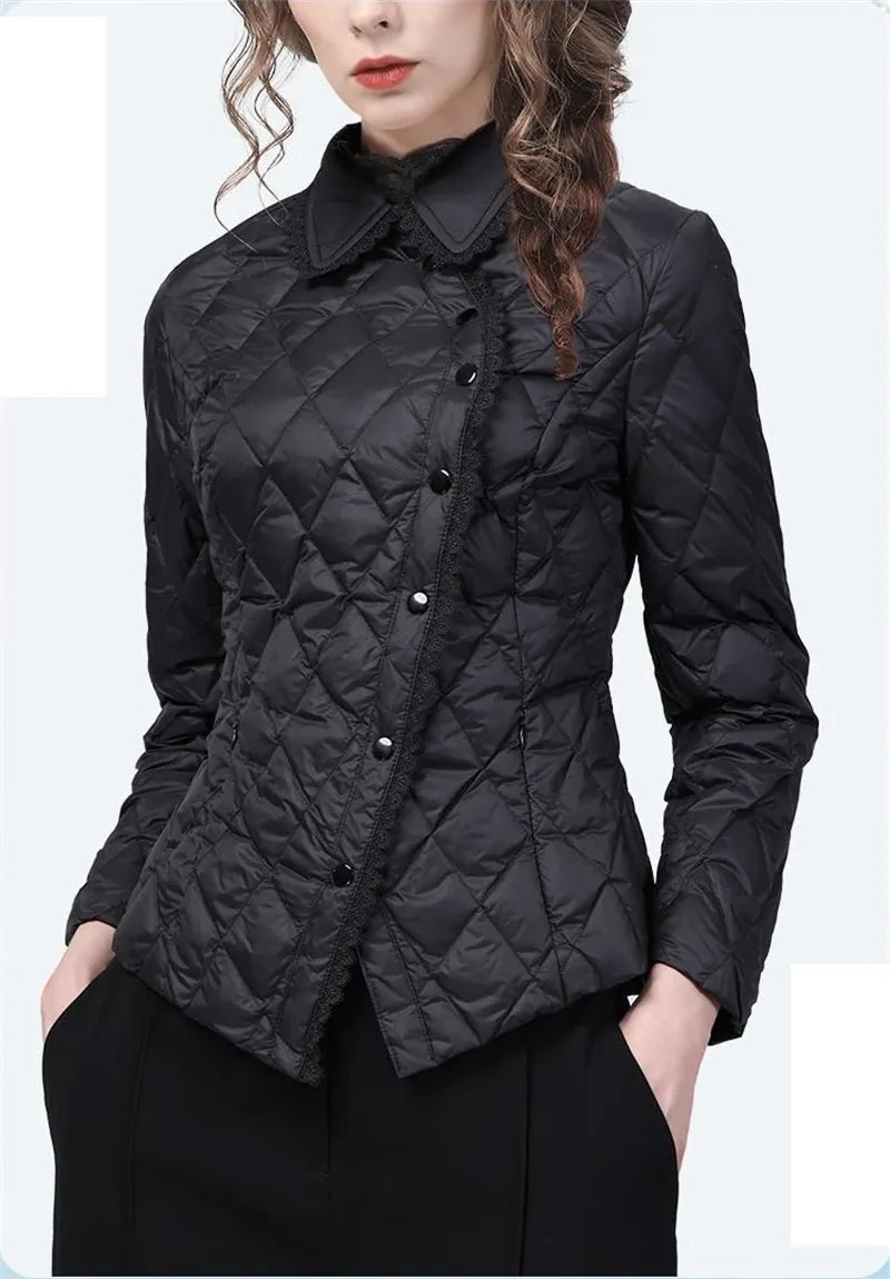 Autumn Short Lace Collar Cotton-Padded Jacket: Slim and High-Grade