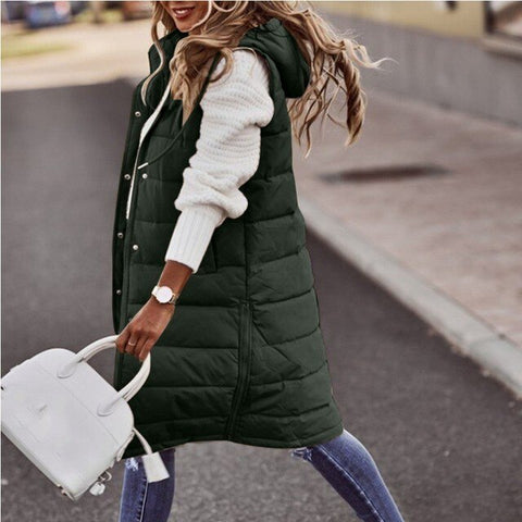 Cotton Filling Thick Sleeveless Long Coats For Winter