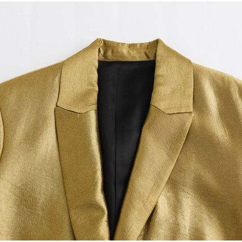 Gold V-Neck Blazer: Stylish Autumn Jacket's 2024 Fashion