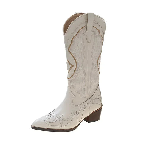 Elegant Art Work Embroidered Western Mid Calf Boots