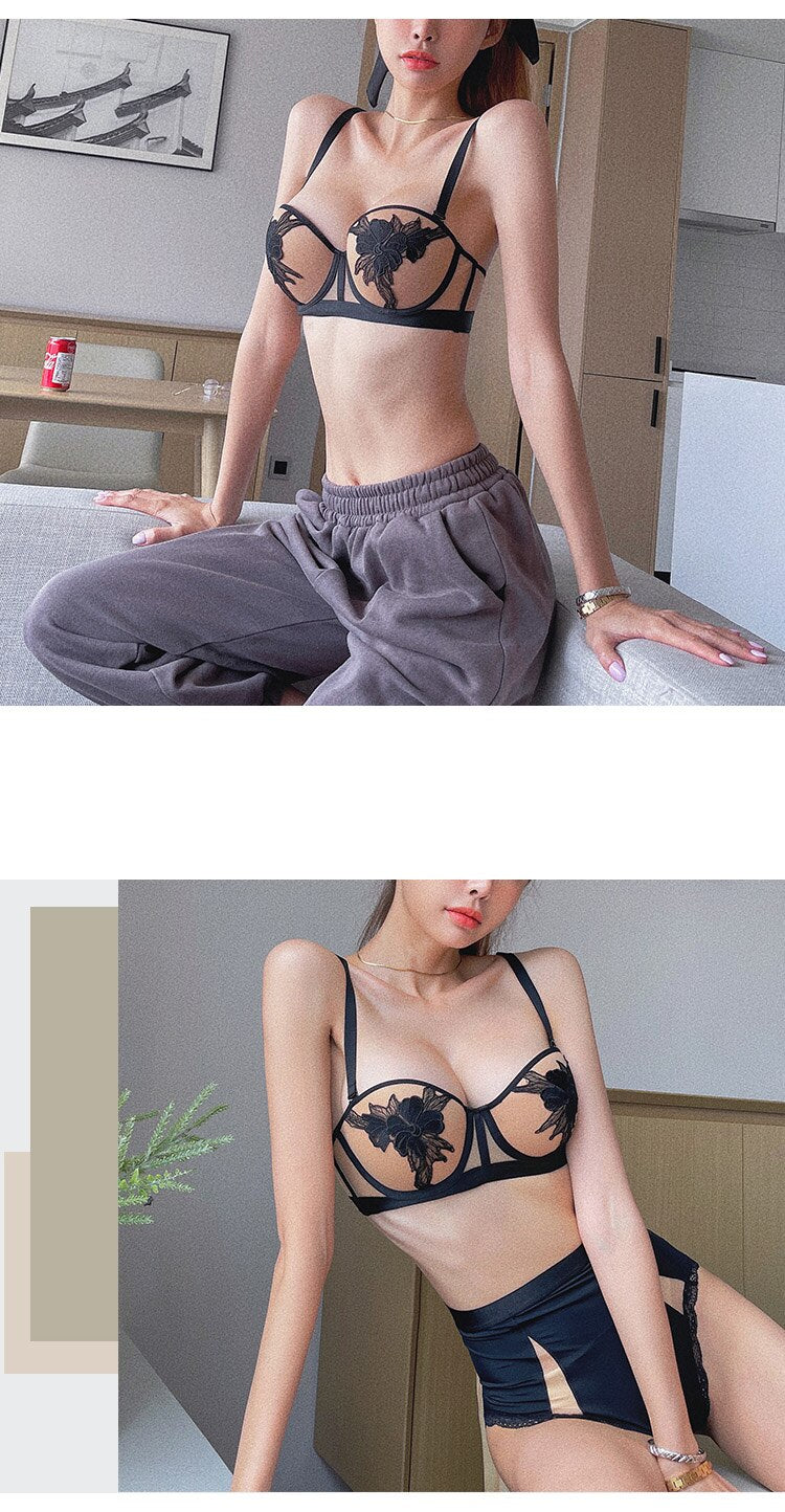 Französische hochwertige Dessous-Unterwäsche Push-Up-Spitzenstickerei-Büstenhalter-Sammel-BH mit hoher Taille und Höschen-Sets