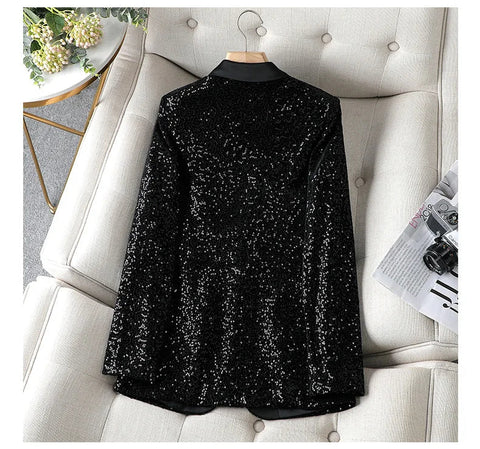 Sequined Shiny Long Sleeve Casual Office Style Blazer Coat