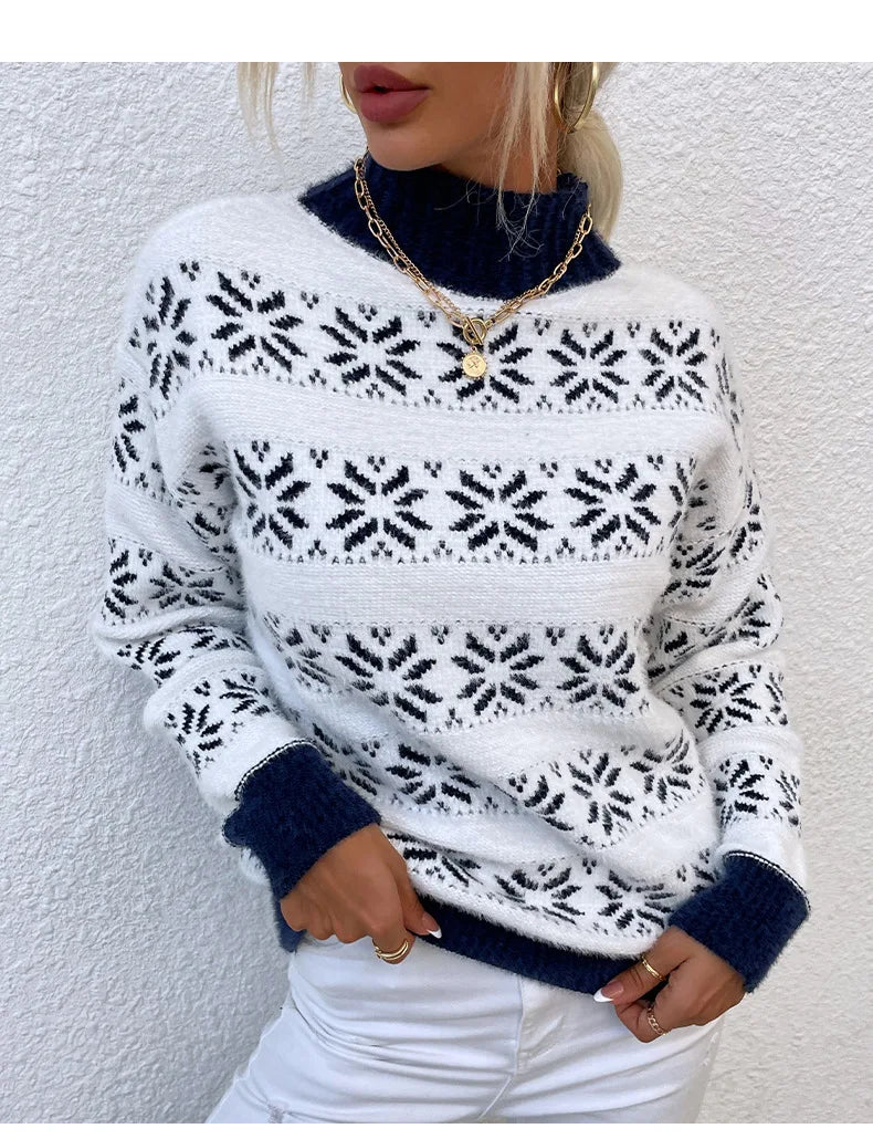 Turtleneck Snowflake Knit Sweater: Autumn/Winter Style