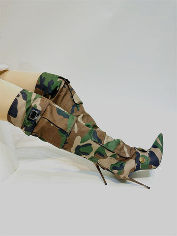 Camouflage Thin High Heel Knee High Boots