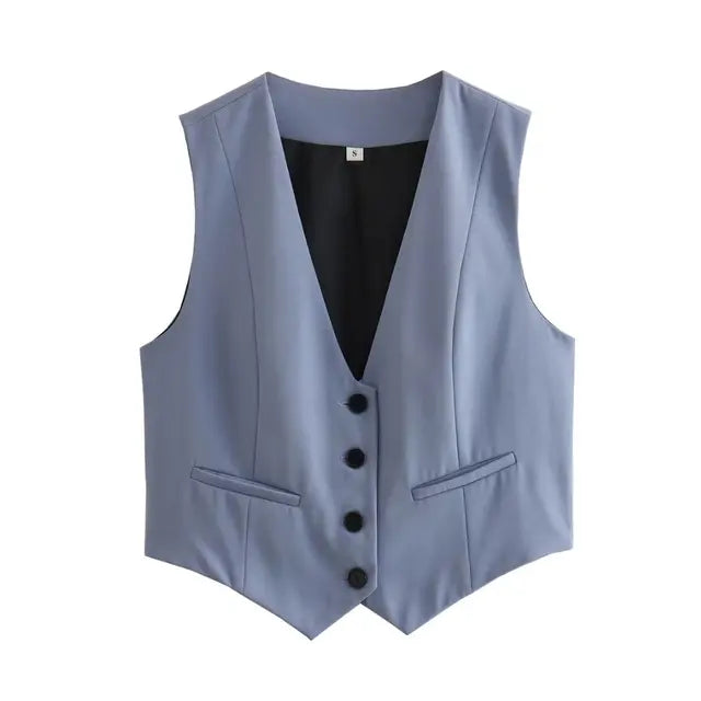 V-Neck Sleeveless Cropped Blazer Vest