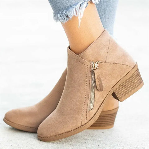 Elegant Zipper Closure Suede Boots