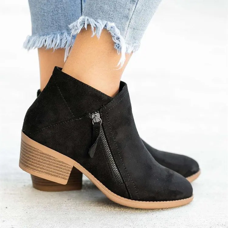 Elegant Zipper Closure Suede Boots