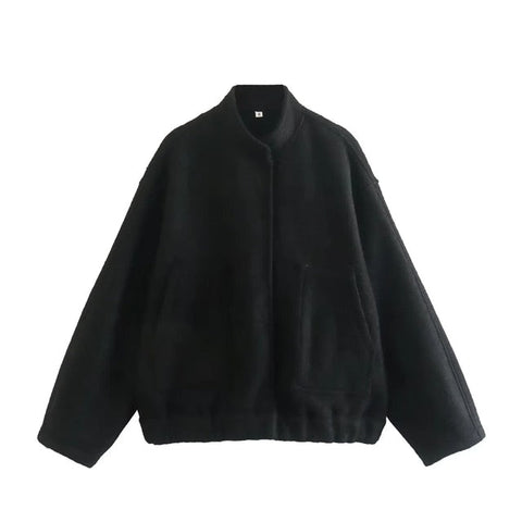 Snap Button Big Pockets Oversized Bomber Jackets