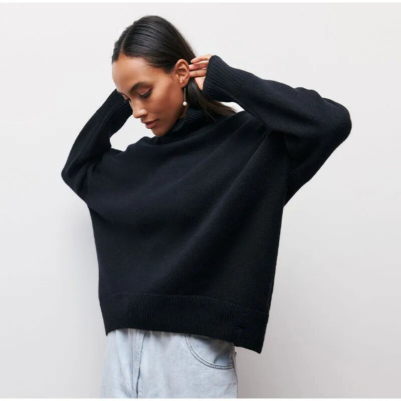 Solid Turtleneck Long Sleeve Pullover