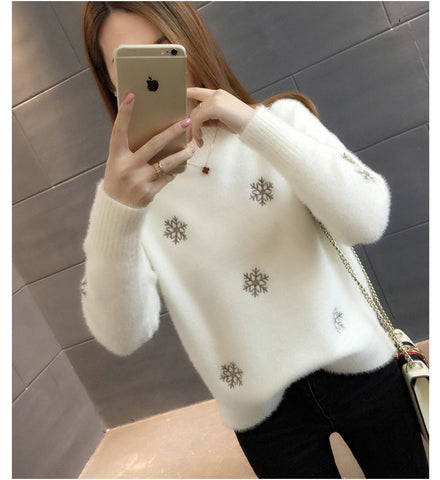 Snow Flake Theme Mink Cashmere Sweaters