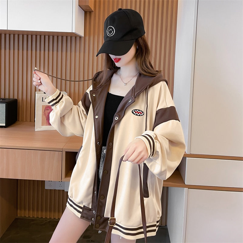 High Quality Loose Style Thin Autumn Buttoned Hoodies