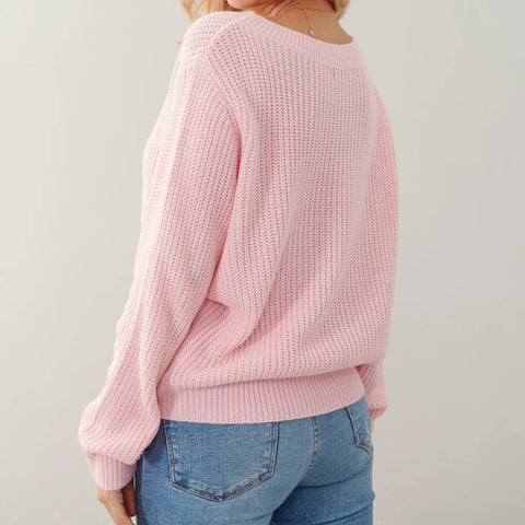 High Quality Pink O-Neck Knitted Sweater