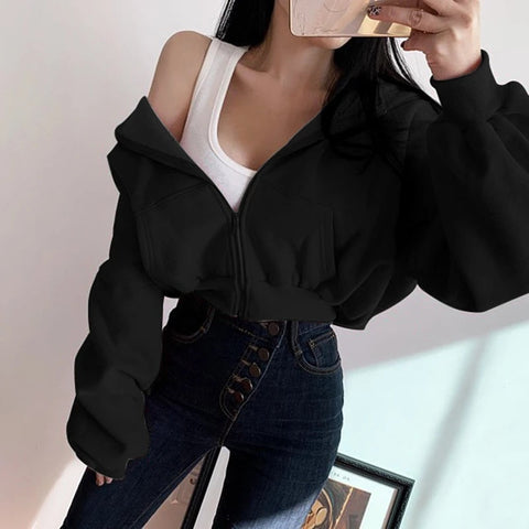 Straight Style Zipper Long Sleeve Hoodies