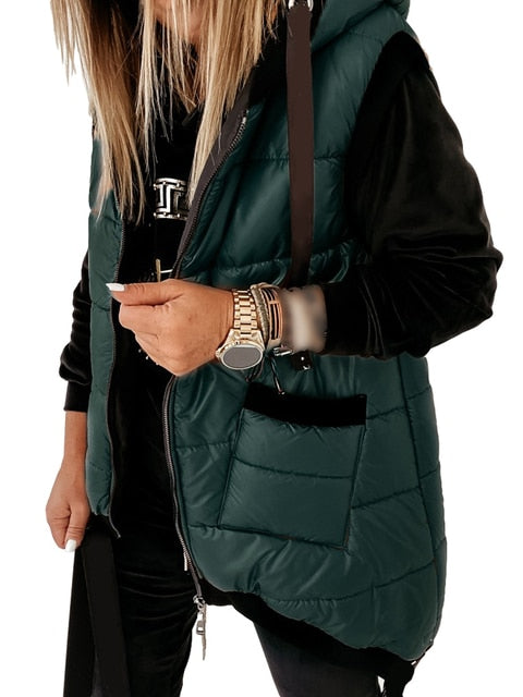 Casual Sleeveless Zip Up Puffer Hooded Jacket Coat