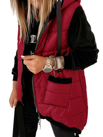 Casual Sleeveless Zip Up Puffer Hooded Jacket Coat