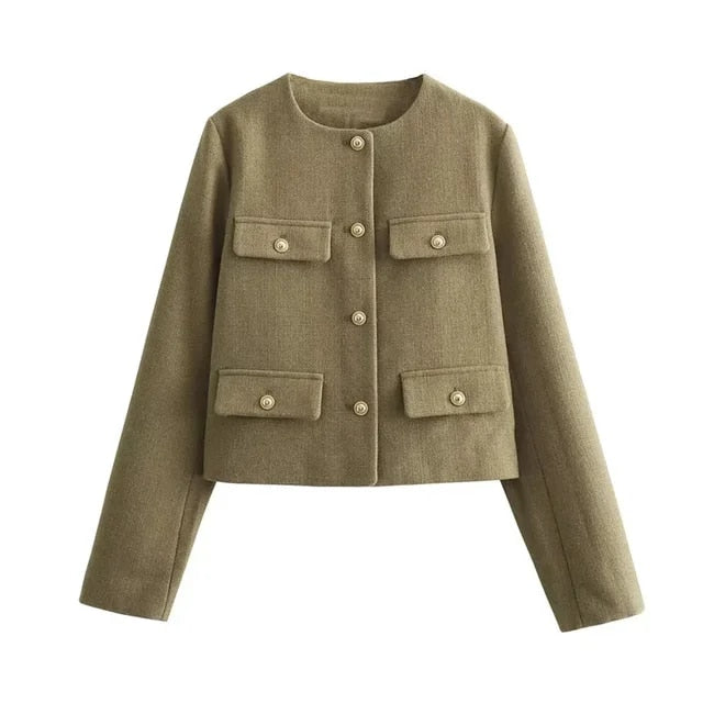 Demi-Season Tweed Autumn Cropped Jacket