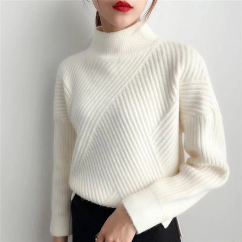 Regular Style Black White Turtleneck Winter Sweaters