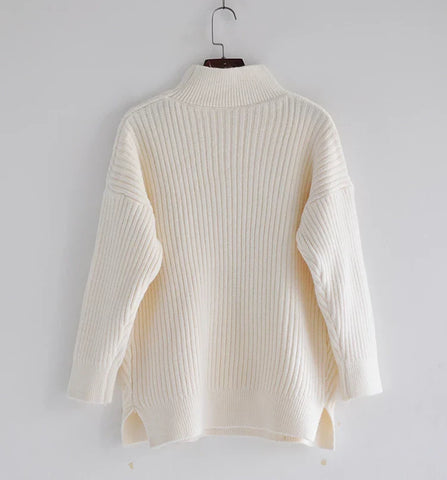 Regular Style Black White Turtleneck Winter Sweaters