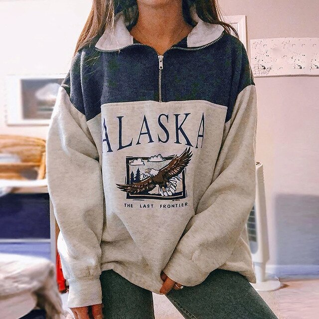 Zipper Neck Design Alaska Sweatshirts