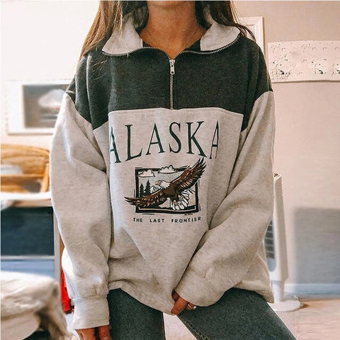 Zipper Neck Design Alaska Sweatshirts