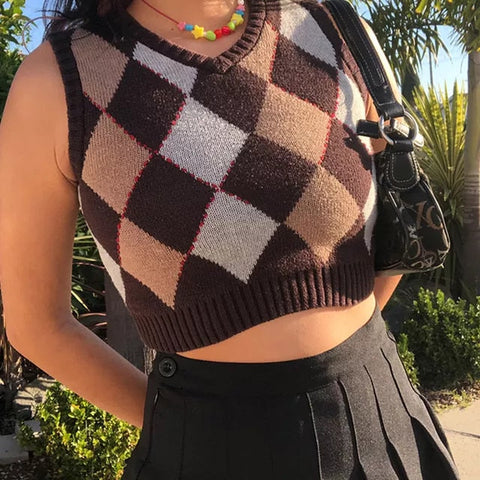 Geometric Pattern Sleeveless Vest For Autumn Winter
