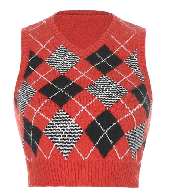 Geometric Pattern Sleeveless Vest For Autumn Winter