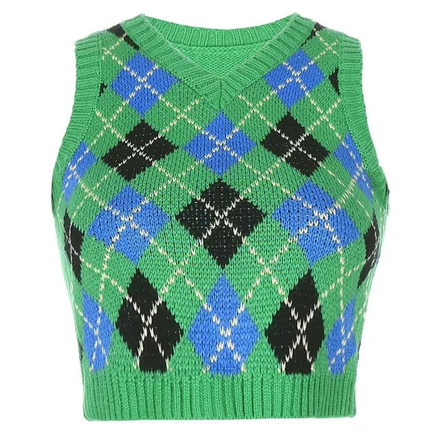 Geometric Pattern Sleeveless Vest For Autumn Winter