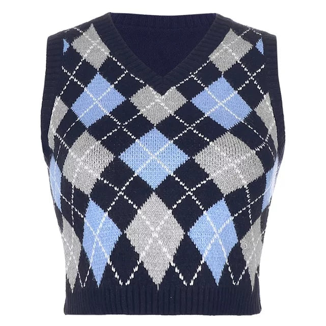 Geometric Pattern Sleeveless Vest For Autumn Winter